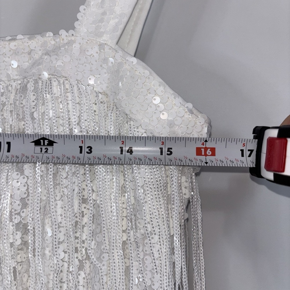SHEIN White Sequin Fringe Mini Dress Sleeveless Party Cocktail Size Small - Picture 4 of 7